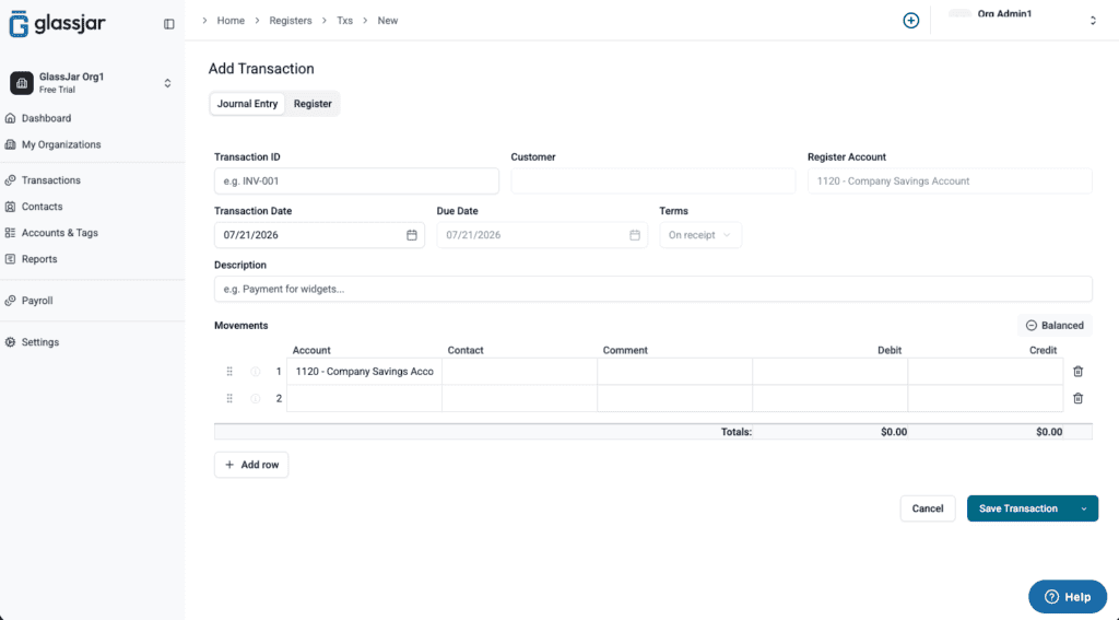 One entry screen for any transaction. No hunting for the right module.